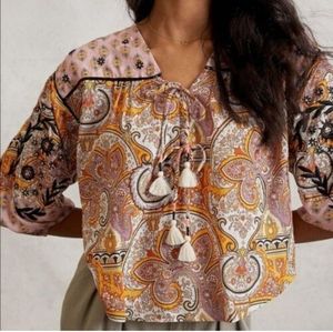 Anthropologie Kayleigh Boho Tassel Peasant Style Festival Blouse Top